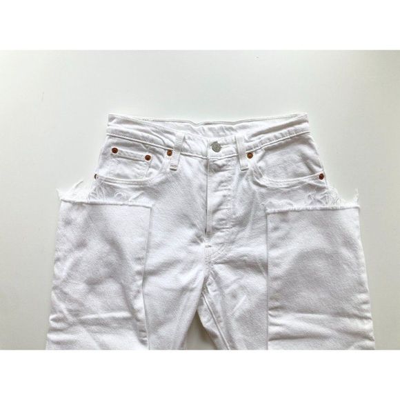 LEVI'S 501S In The Clouds White High Rise Skinny Raw Hem Ankle Jeans, Size 25 - Picture 12 of 15